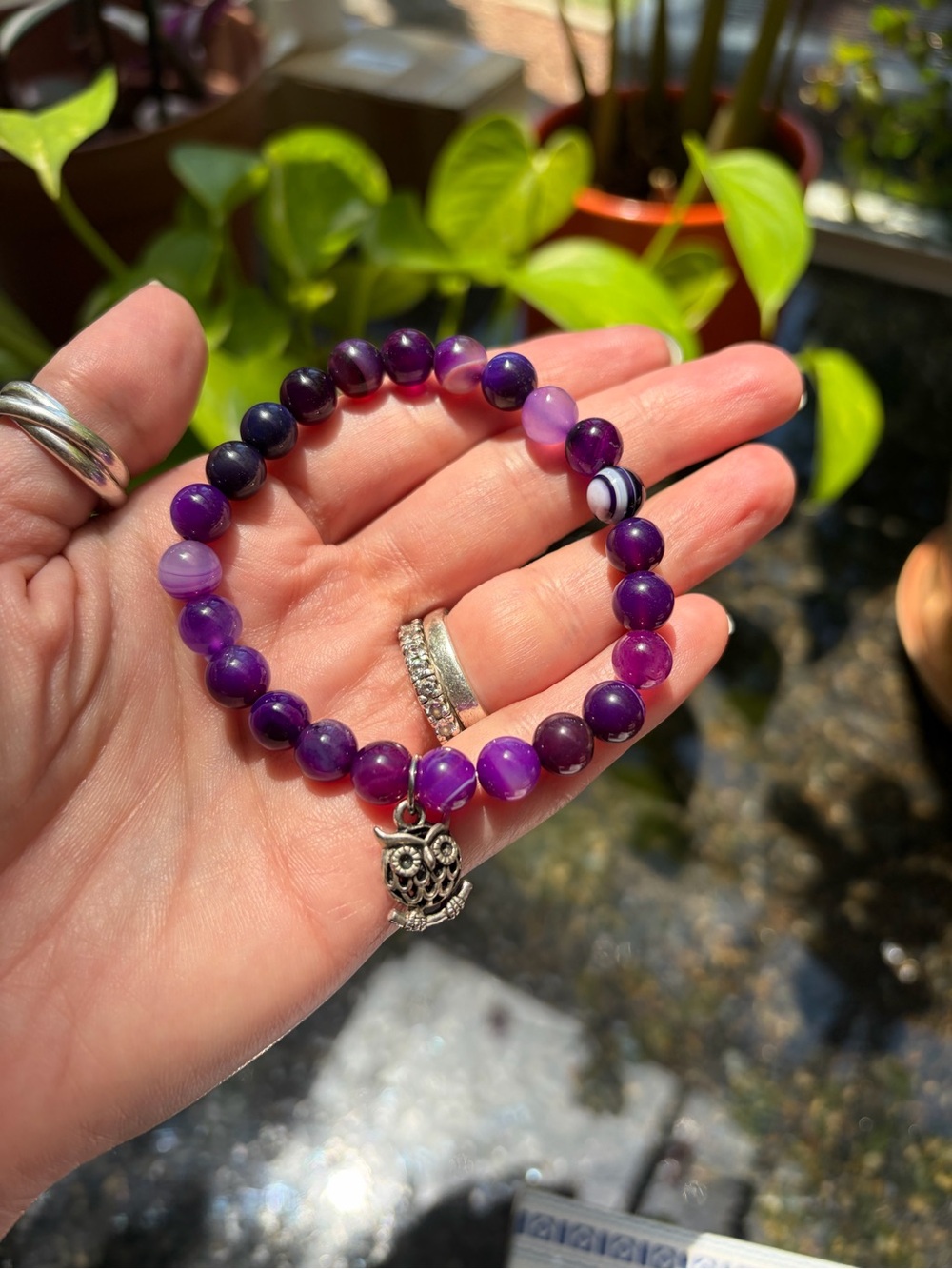 Purple Agate Owl Charm Bracelet 🦉